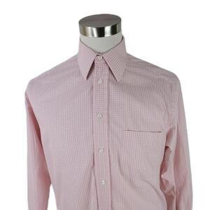 Henry Jacobson Mens Fine 2 Ply Button Up Pink Plaid Dress Shirt 15 34/35